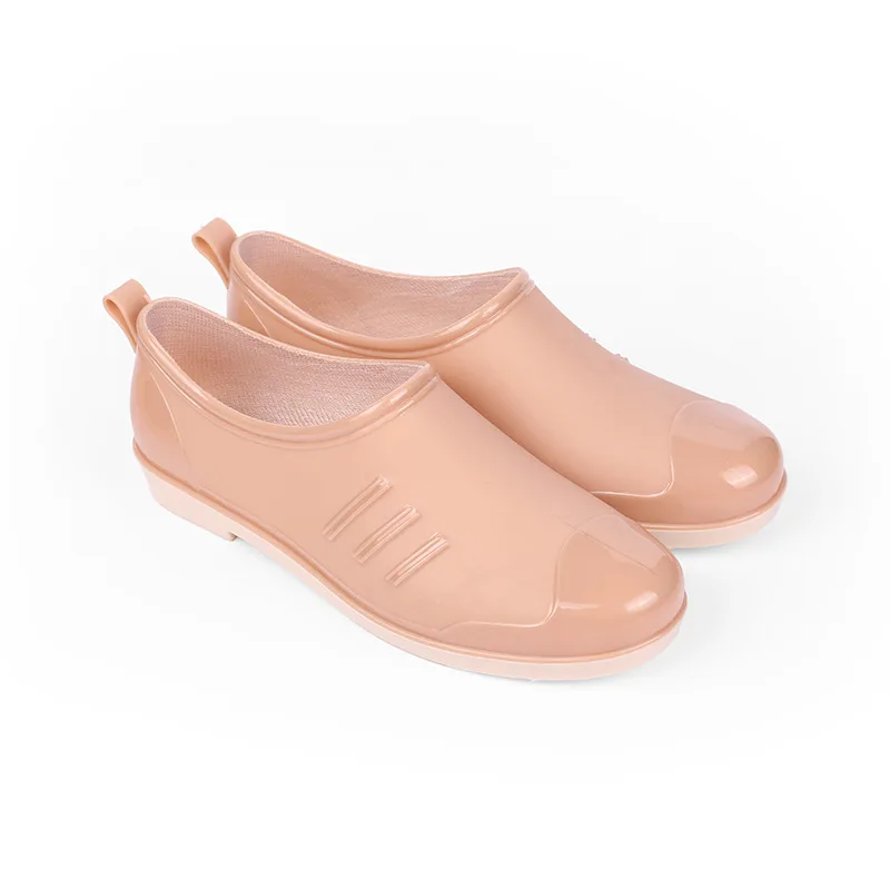 Rouroliu Women PVC Ankle Rain Boots Waterproof Water Shoes Low-top Warm Rainboots Wellies Slip-on