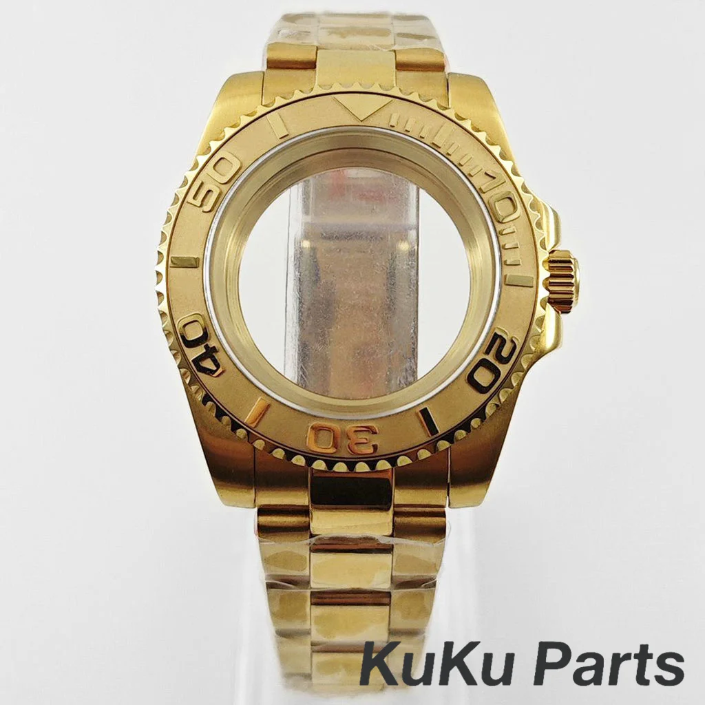 Gold 40MM Oyster Bracelet Sapphire Glass Waterproof Watch Case with 28.5mm Dial Compatibility