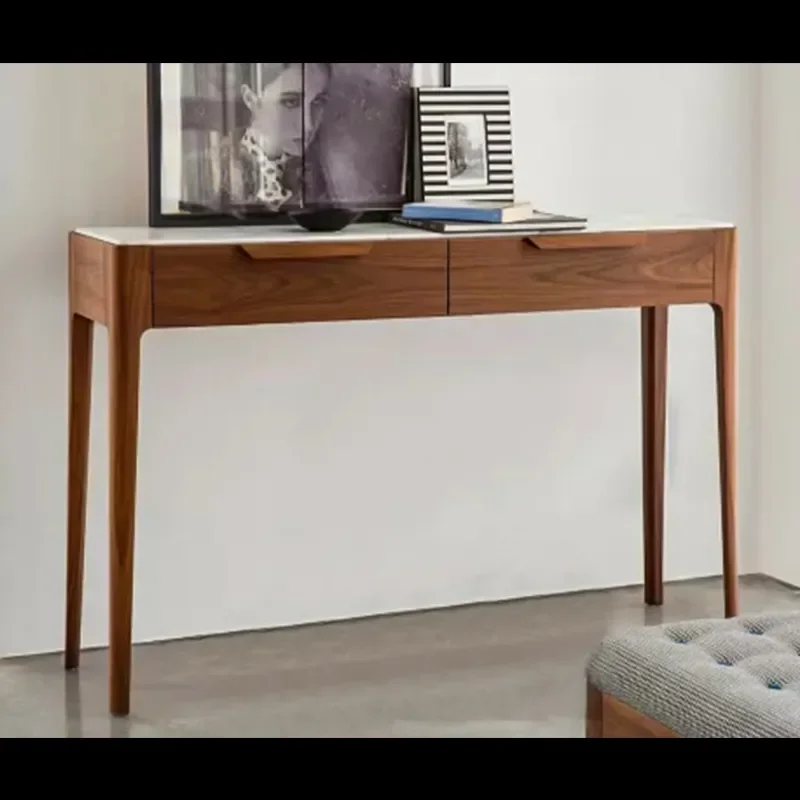 

Italian modern walnut wood and ceramic console table with 2 drawers