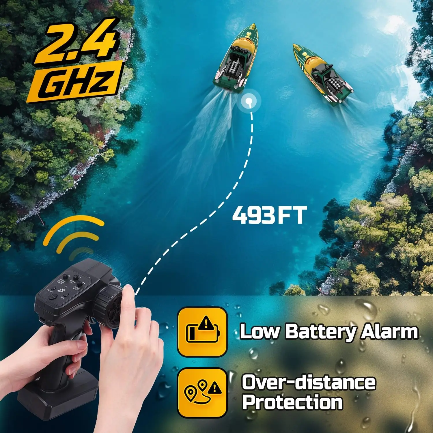 Brushless RC Boat, Fast Racing Jet Boat, 25+MPH, 30+ Mins Remote Control Boat with LED Light for Boys & Adults, Full Propo