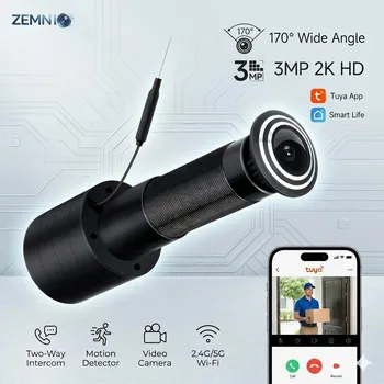 Videocitofono, 3MP 2K 170° °   Telecamera Spioncino WiFi, Interfono Bidirezionale e Registrazione, Compatibile con Tuya Smart Life, Include Spina EU/US/UK/AU