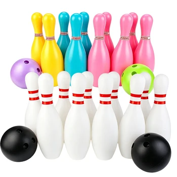 Set da bowling 1/2 pezzi in plastica colorata/bianca, giochi di bowling, sport estivi all'aperto, esercizio fisico indoor, palla da bowling divertente TMZ