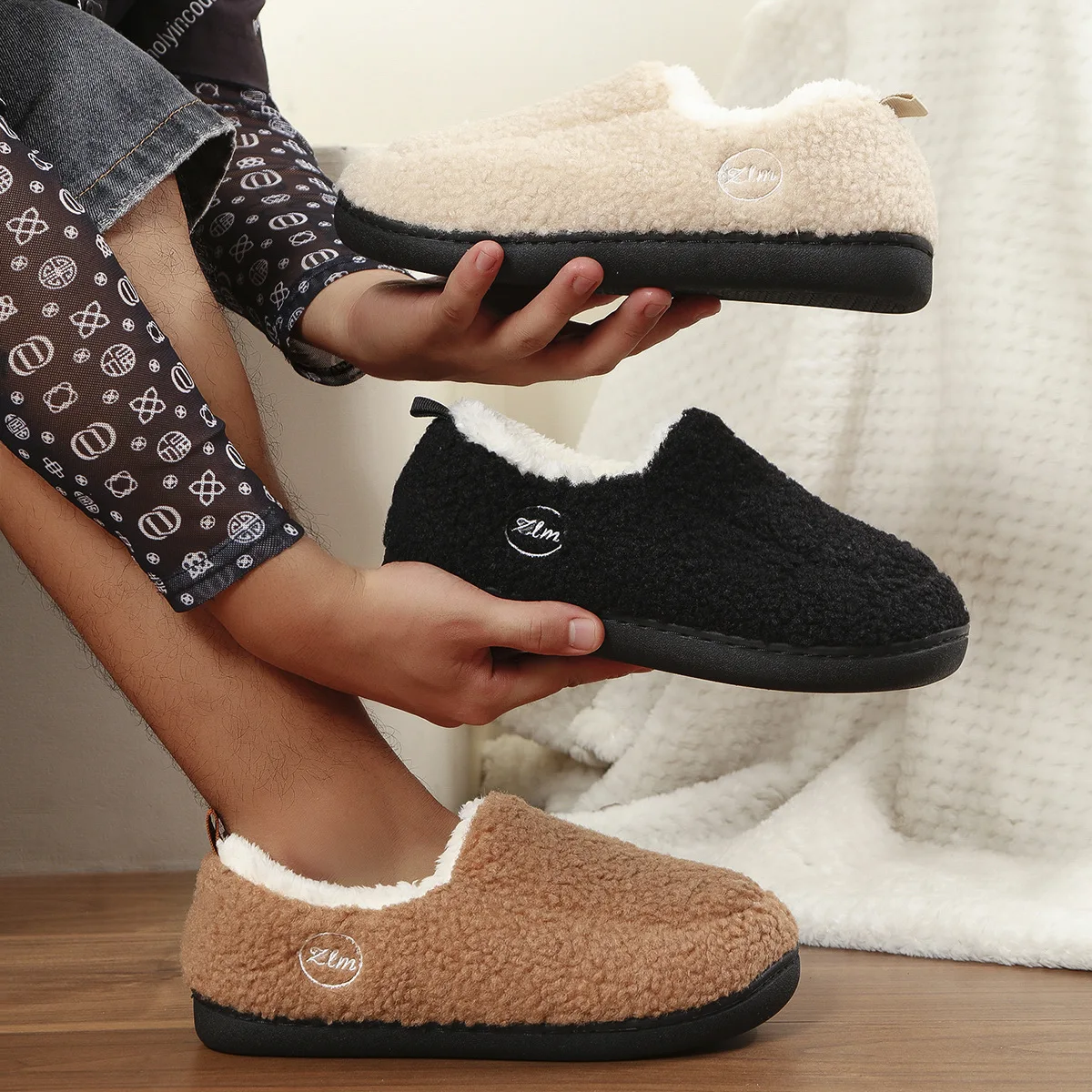 Litfun New Winter Fluffy Women Slippers Warm Short Plush Lined Home Shoes Women Indoor Outdoor Antiskid Fuzzy Women Cotton Shoes 5