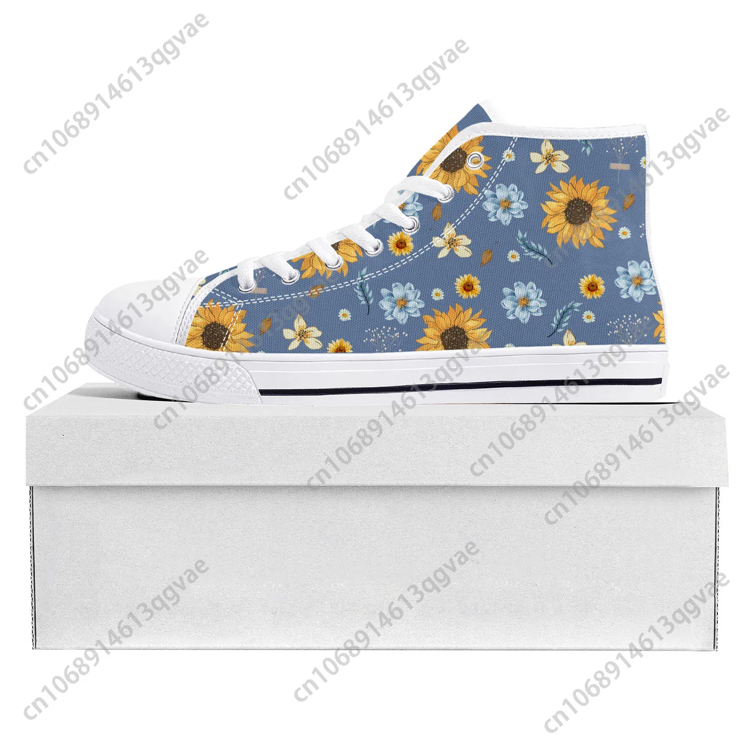 Sunflower Yellow Flower High Top High Quality Sneakers Mens Womens Teenager Canvas Sneaker Casual Couple Shoes Custom Shoe White