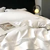 4Pcs Luxury 1000TC Egyptian Cotton White Hotel Style Bedding Set Hollow Wide Edge Duvet Cover Bed Sheet Fitted Sheet Pillowcases 3