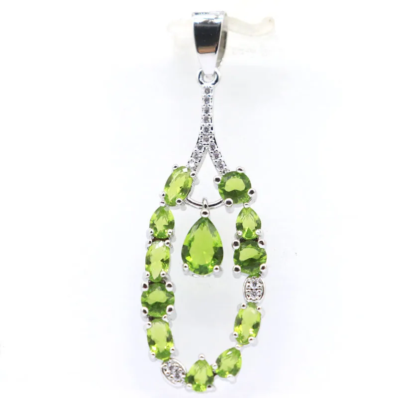 

49x15mm Highly Recommend Gorgeous Pink Tourmaline Green Peridot White CZ Women Wedding Silver Pendant