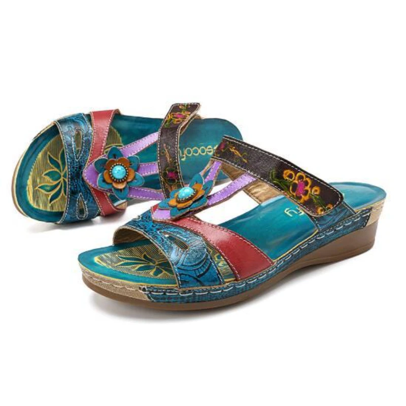 

Ethnic Summer Shoes Women's Slippers Heeled Sandals for Women Retro Flower Roman Platform Shoes New Big Size Pantuflas De Mujer