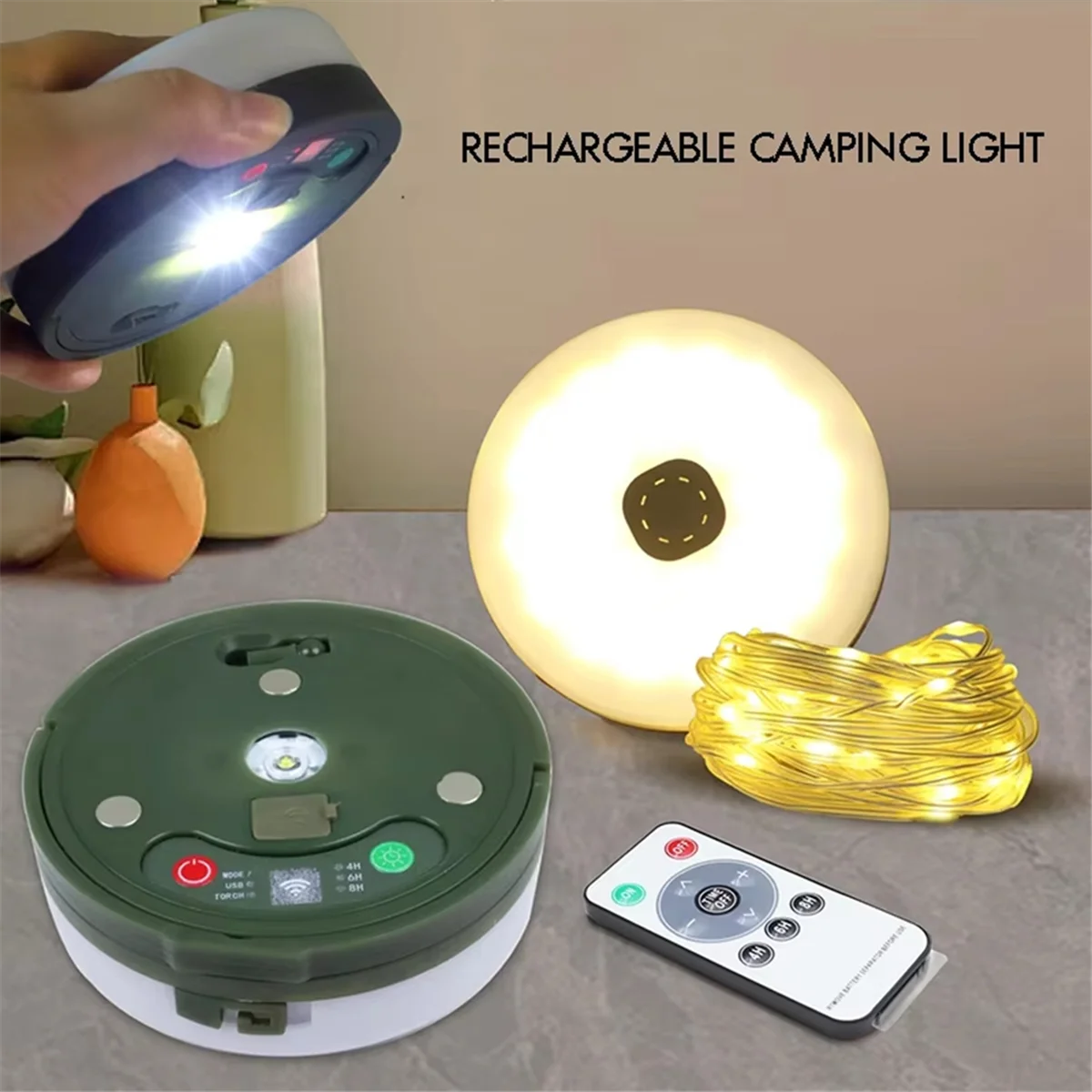 BAAU LED Rechargeable Camping Light,10 Meter Recyclable Rolling String Light Waterproof,Tent Decor Atmosphere Light