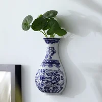 Ceramic vase, antique blue and white porcelain flower container, lucky bamboo, living room and home decoration, wall hanging 3