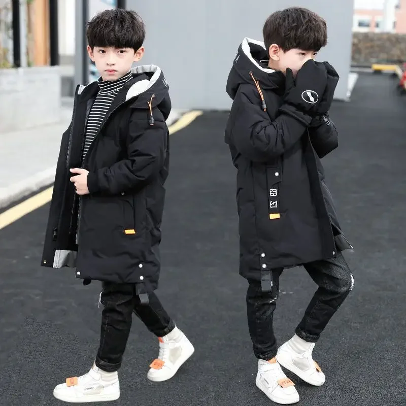 

New Children parka kids Winter Down cotton Jacket snowsuit Clothing Big Boy Warm Coat Thicken Outerwear toddler clothes + gloves