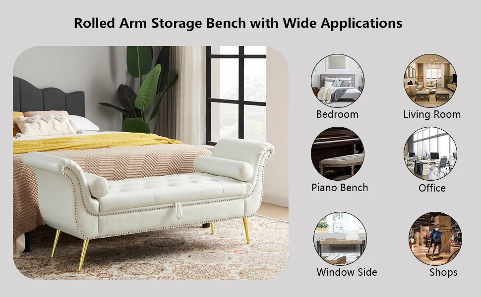 rolled arm storage bench