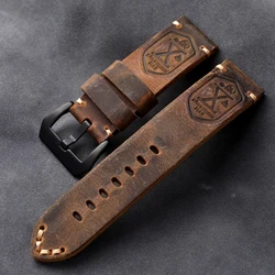 Handmade Brown & Black Cowhide Leather Watchband - Vintage Military Style - 22mm (Brown Brack clasp)