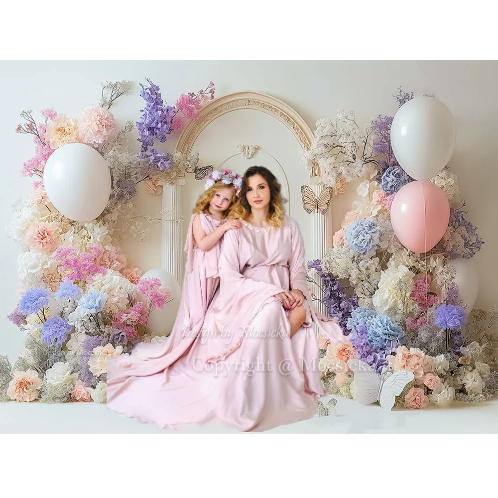 스튜디오 꽃을위한 웨딩 사진 배경 나비 풍선 흰색 아치 문 배경 장식 소녀 키즈 베이비 쇼 Photozone