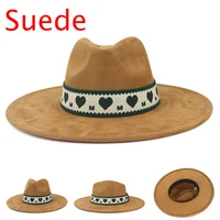 Ins2023 new big brim fedora hat suede 10cm brim hat for men and women love rubber band hat with sunshade sombrero hombre 1