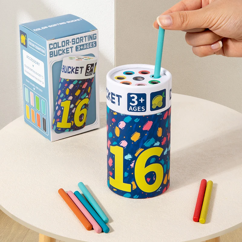 Children's Wooden Colorful Stick Color Classification Box Teaching Aid Color Cognition Matching Game Educational Toys For Kids 2