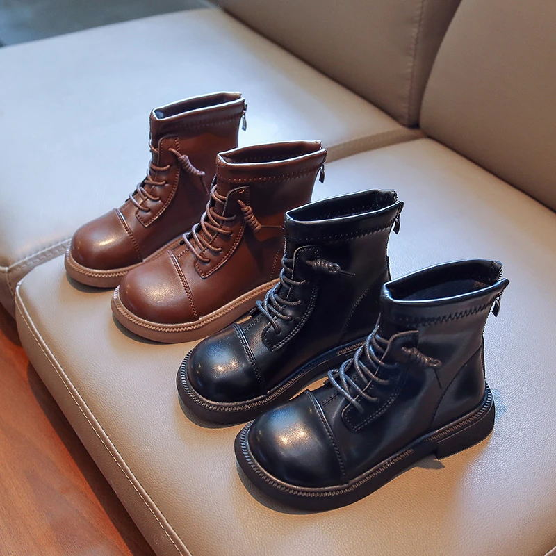 

Однотонные ботильоны для девочек, детская униформа, школьная обувь, детские теплые ботинки с круглым носком, детская зимняя кожаная обувь в японском стиле для снега