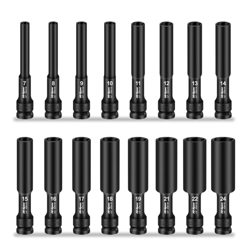 Impact Socket 7-24mm Deep Long Head Key Mechanical Workshop Tools For Wrench Pneumatic Spanners Key parts drill bits 300 350mm alloy attachment hand tool heavy duty impact long masonry shank triangle components drill