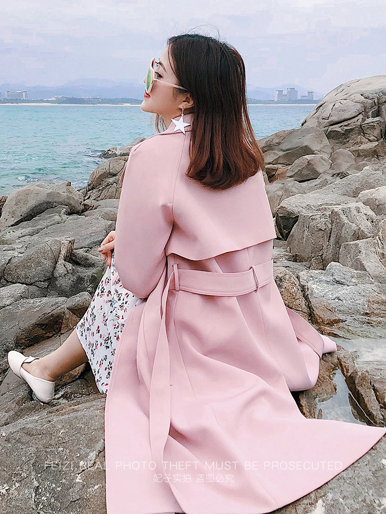 Trench Coat Women 2024 New Spring Autumn Fashion Simple High-End Temperament Chic Mid-Length Trench Long Sleeve Solid Color Coat - 5