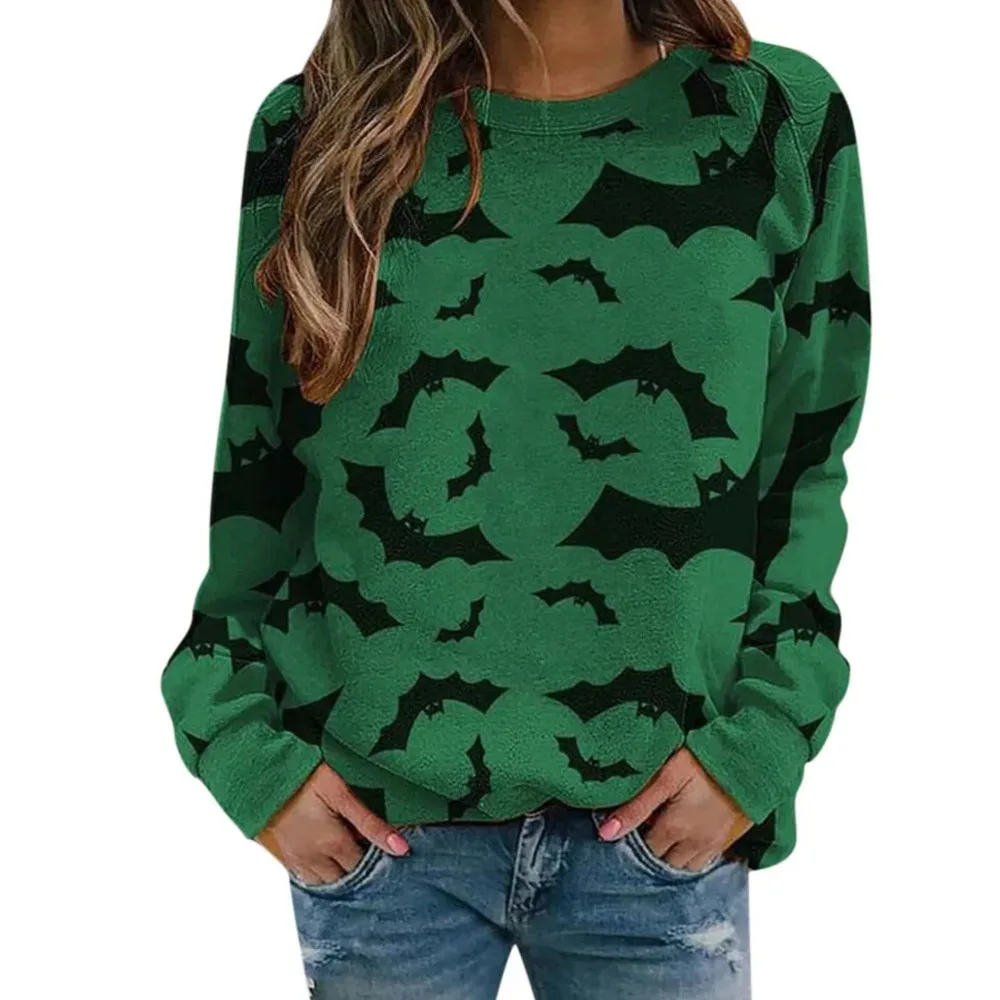

2023 New Women's Round Neck Sweatshirts Pumpkin Print Top Loose Long Sleeve Pullover Sweatshirt ladies Halloween sportwear