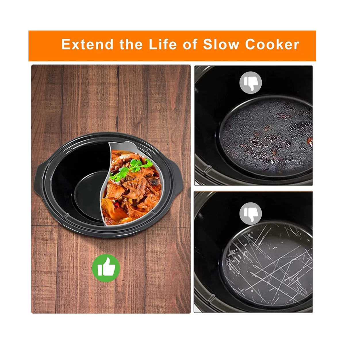 2Pcs Reusable Silicone Slow Cooker Divider Liners for 6-7-8 QT