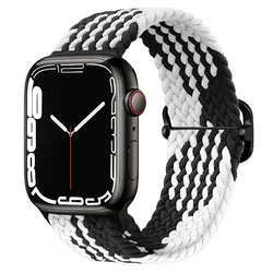 Braided Elastic Band Bracelet - 44mm - 45mm - 46mm - 49mm (Black white - Z)