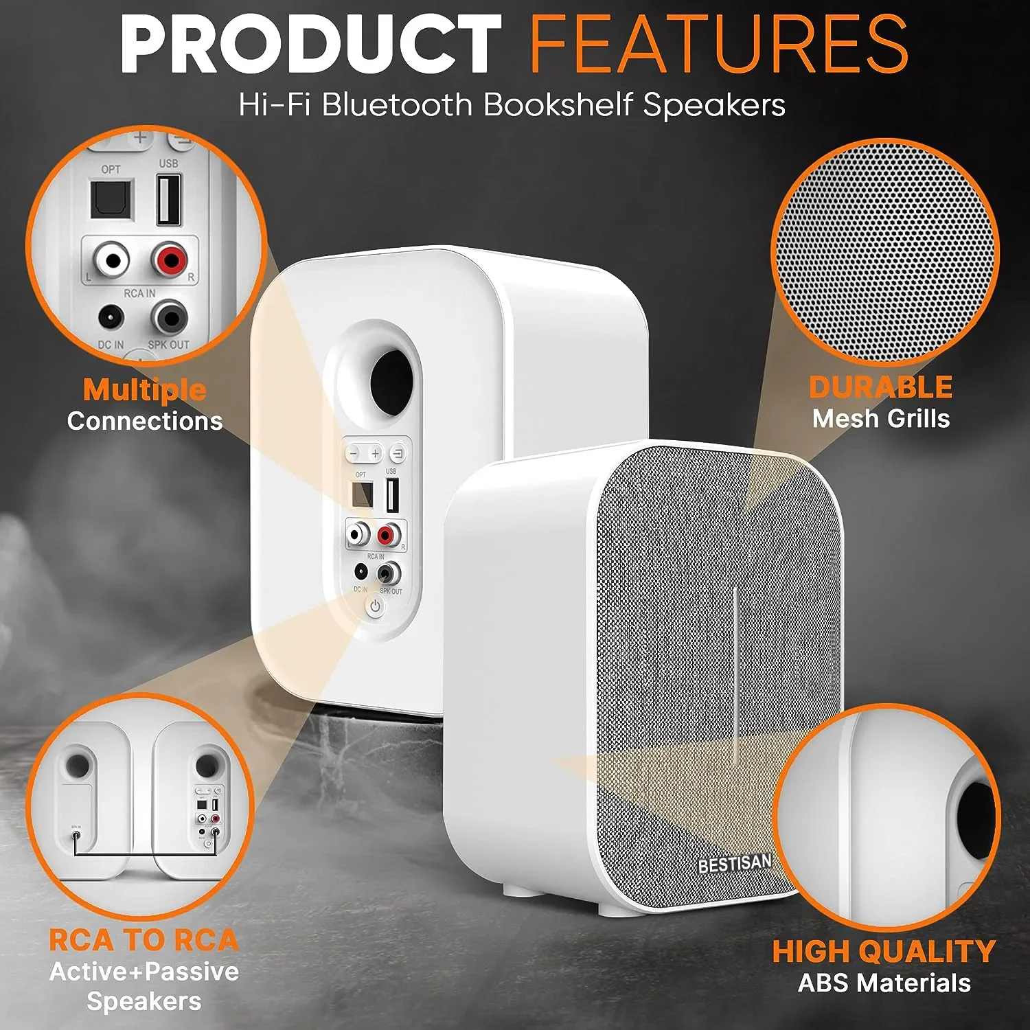 BESTISAN 50W High-power Active Computer TV Speaker 2.0 Home Theater Bookshelf Bluetooth Speaker HIFI Desktop Subwoofer RCA Fiber