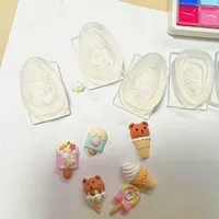 6pcs/set   Ice Cream Bear Lollipops Rabbit 3D Nail Acrylic Mold Nail Art Decorations DIY Silicone Nail Art Templates 1