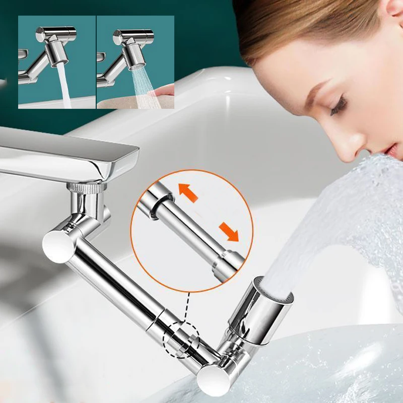 1440° Rotatable Scalable Metal Faucet Aerator Bathroom Tap Splash-proof Bubbler Faucet Filter Nozzle Tap Saving Water Extender