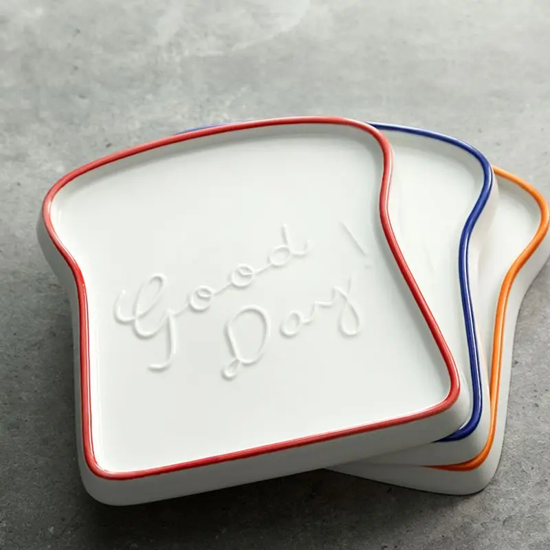 Bread Shaped Ceramic Breakfast Dessert Plate Toast Dishes Salad Fruit Snack Tray Household Tableware Dinner Plate Tableware 1PC