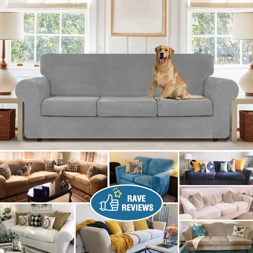Thick Velvet Sofa Covers Couch Covers for 1/2/3/4 Chesterfield Cushion Couch Sofa High Stretch Slipcovers Furniture Protector 2