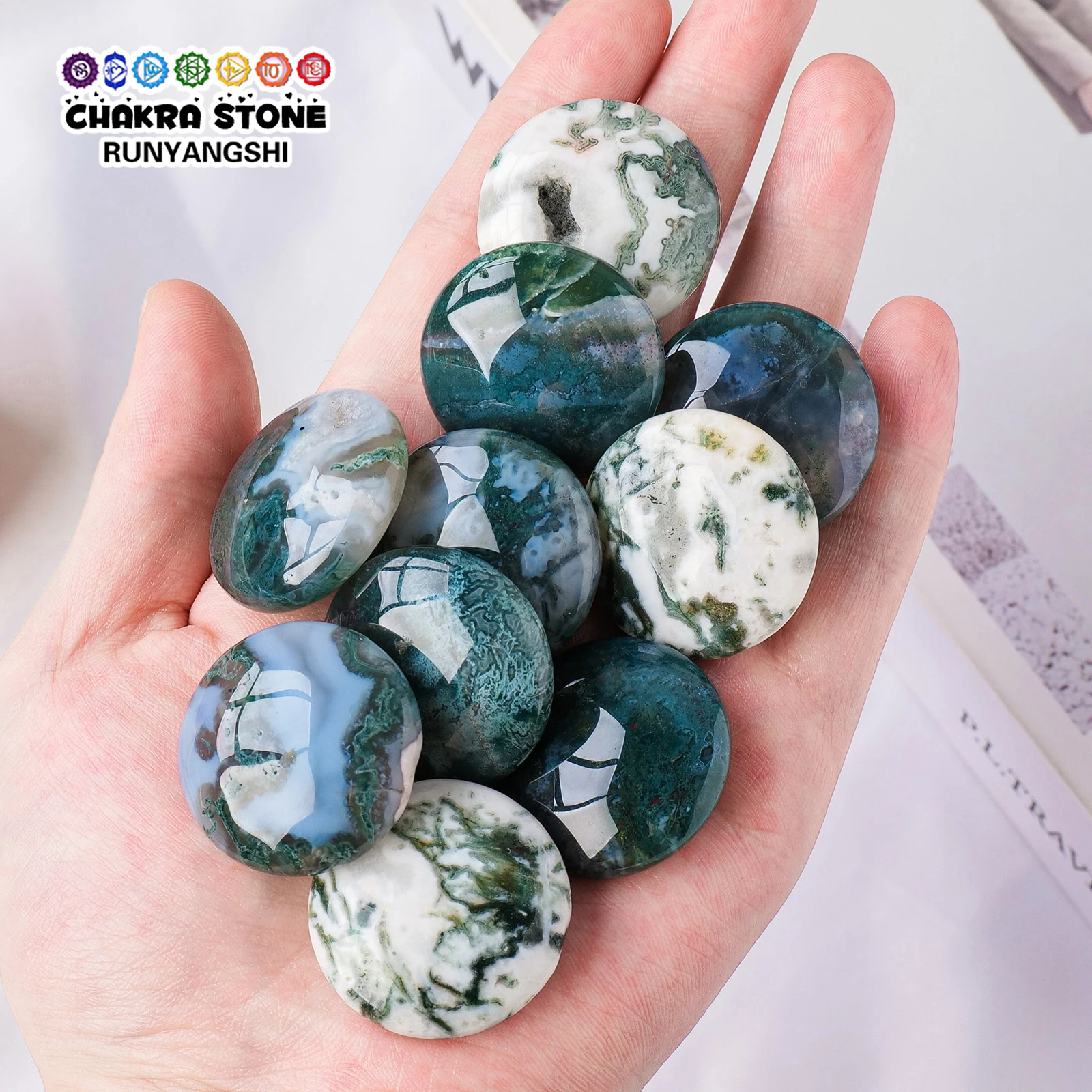 1PC Natural Moss Agate Round DIY Random Decorative Crafts Thumb Hot Compress Stone Healing Gemstone Healthy Meditation Gifts