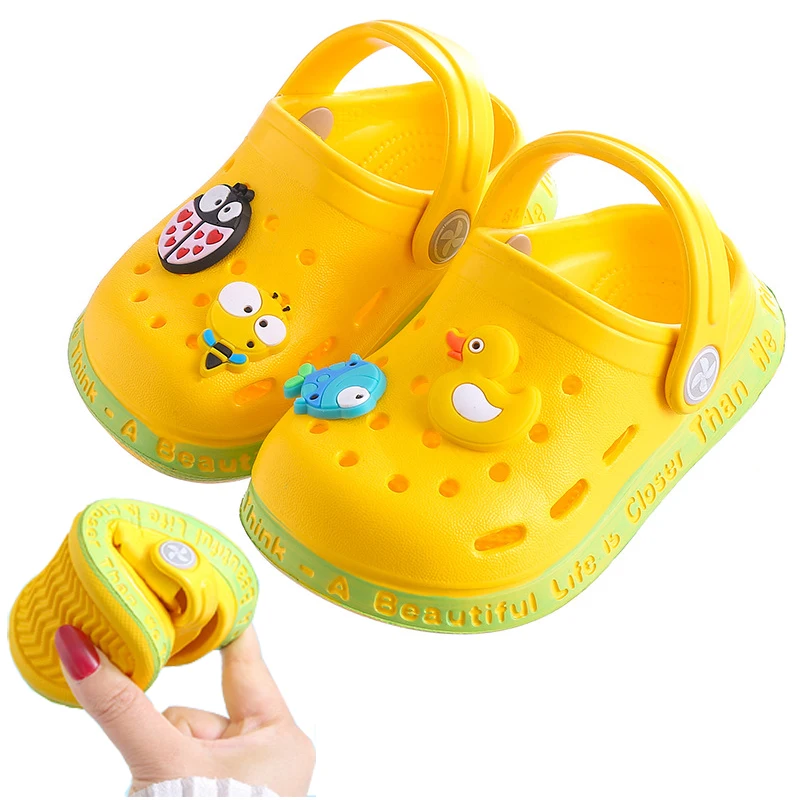 Kids Sandals Summer Mules Baby Boys Girls Cartoon Flat Heels Solid Slippers Garden Shoes