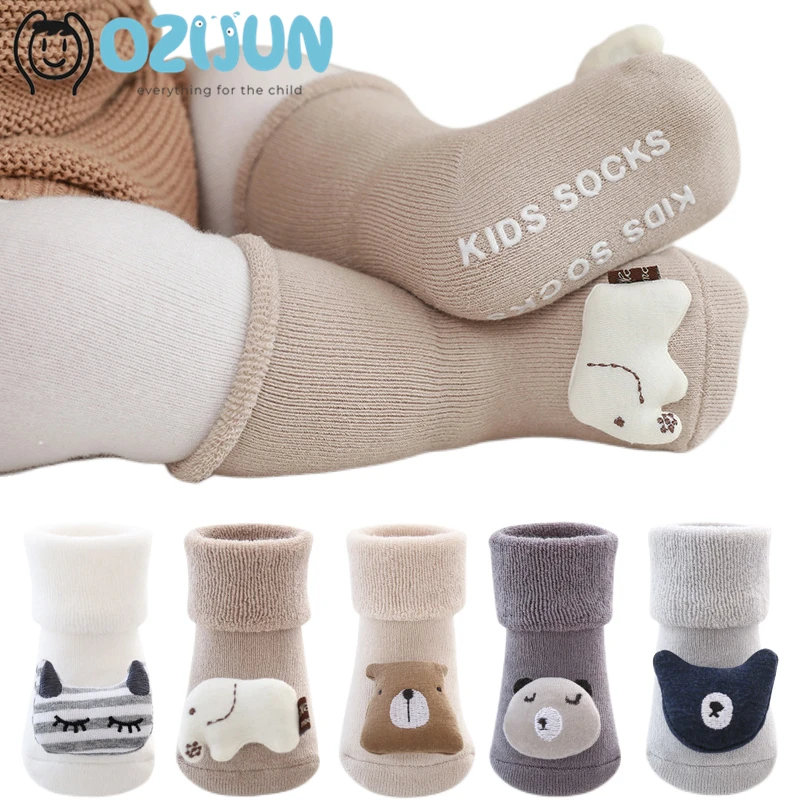 

One Pairs Animal Themed Non-slip Baby Socks for 0-3 Y Baby Winter Socks Thermal Anti-skid Cozy Terry Lined Cotton Toddler Socks