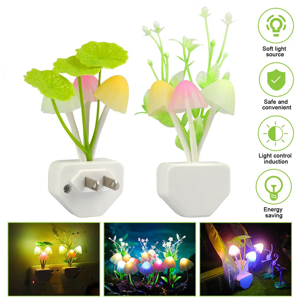 Wall Light-control colorful night light lotus leaf aquatic grass mushroom creative bedroom Lamp 3d lights Decoration night light mini night light