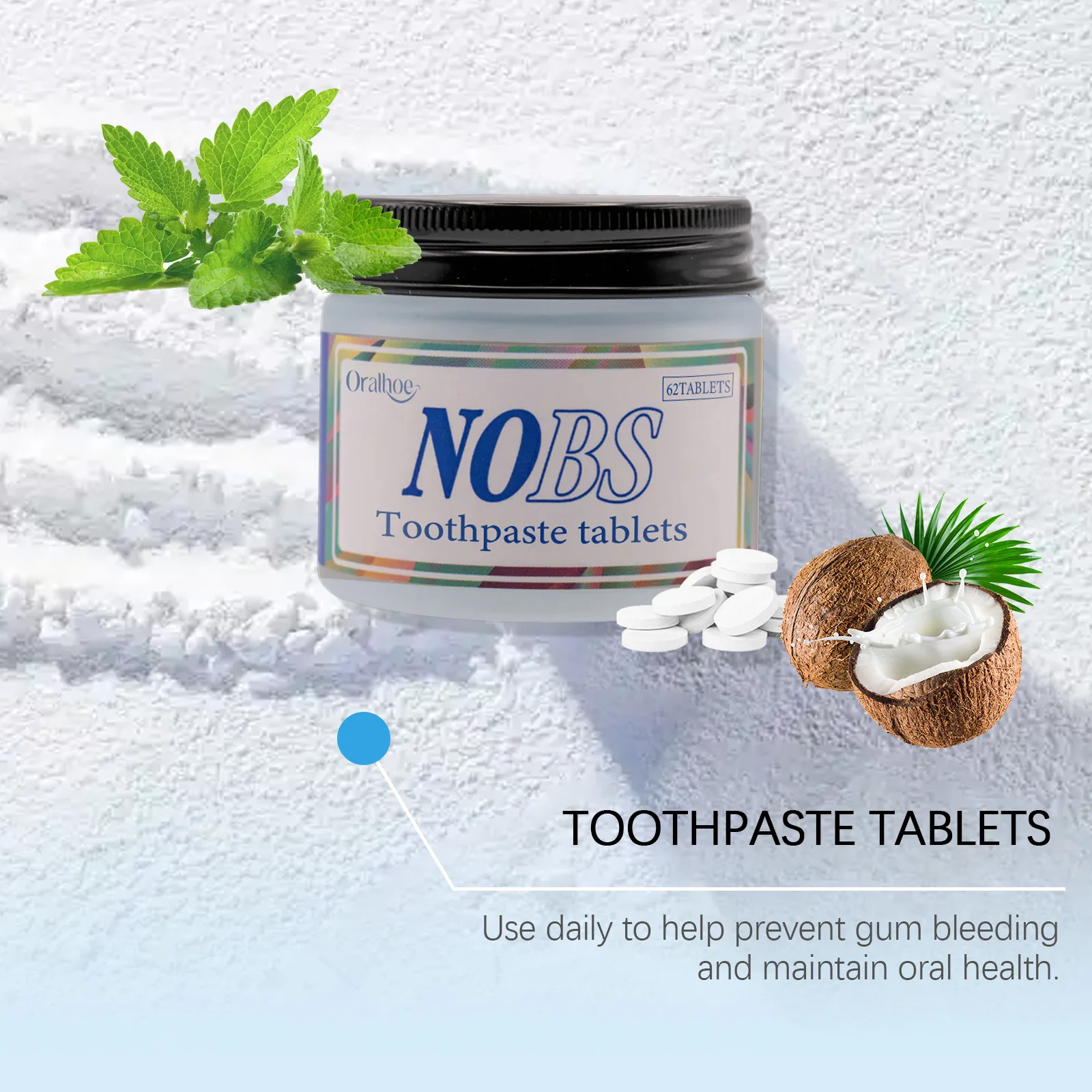 NOBS Toothpaste Tablets Nano Hydroxyapatite Flouride Free Eco & Travel Friendly Remineralize with NHA 1 Month tooth powder,teeth health product
