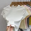AOSSVIAO 2025 الصيف مثير الأساسية الأعلى الصلبة قصيرة الأكمام المرأة التي شيرت عادية س الرقبة موضة تي شيرت الكورية المحملة الشارع الشهير
