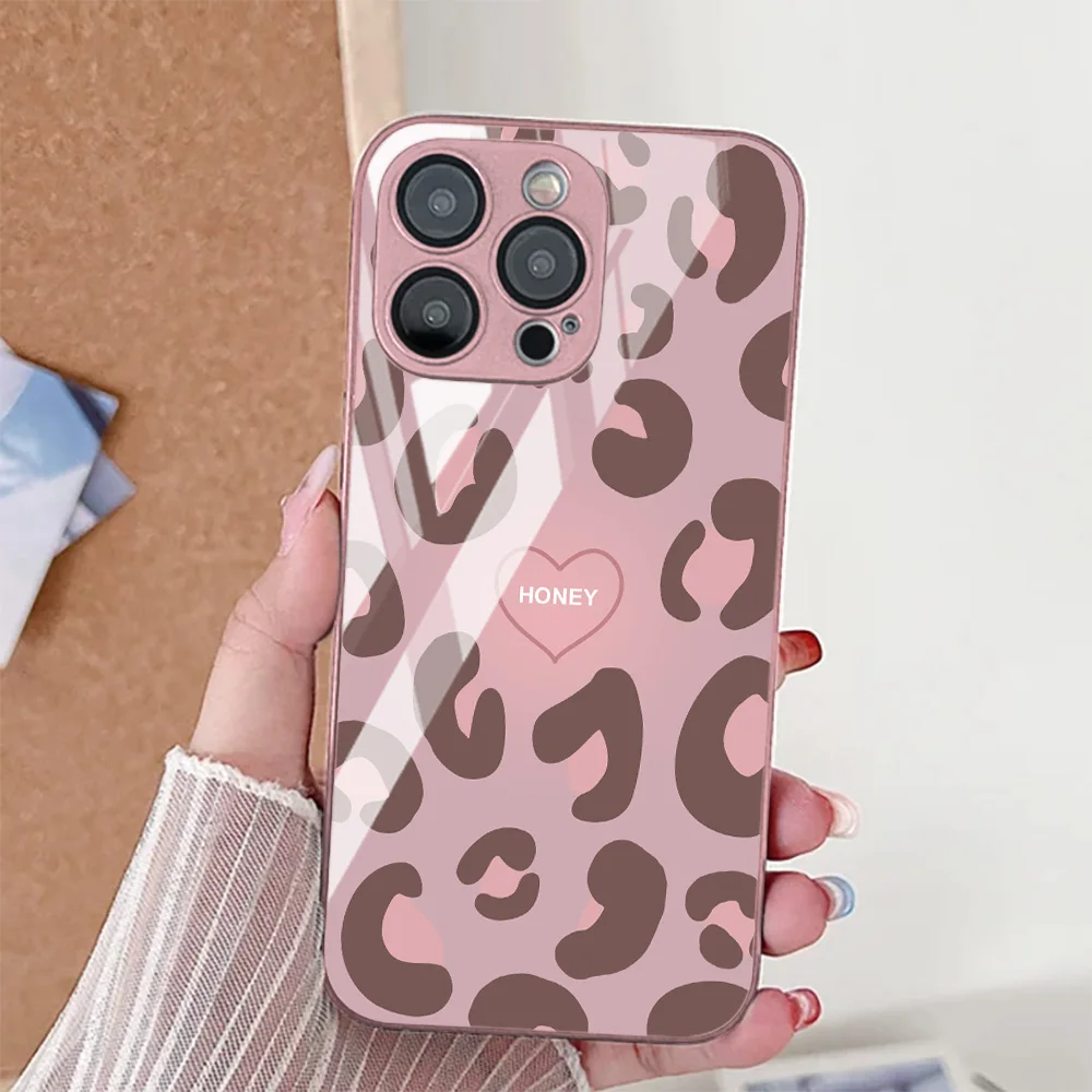 Leopard Print Tempered Glass Phone Case