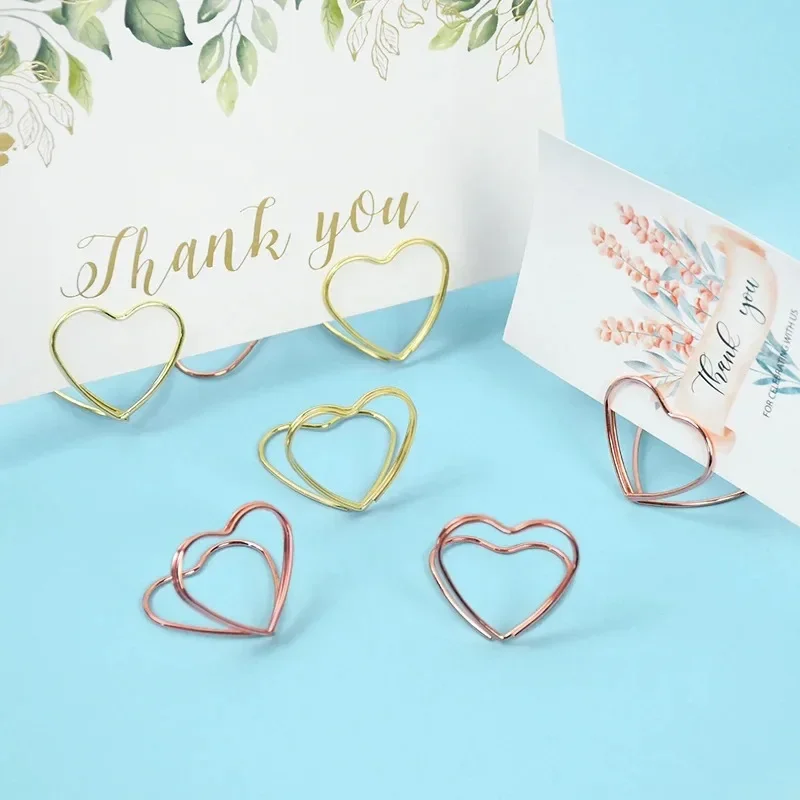 10pcs Double Heart Shape Metal Memo Holder Table Placecard Holder Photo Clip Card Stand Wedding Banquet Heart Message