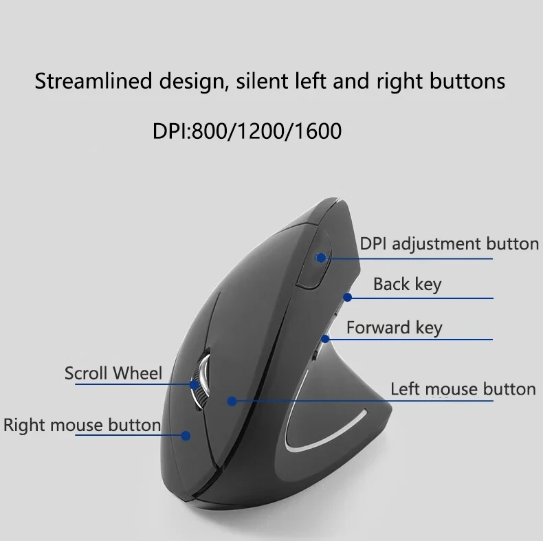 Mouse da gioco verticale ergonomico wireless ricaricabile ottico 2.4G per computer PC, laptop e desktop con connessione USB._voghion.com
