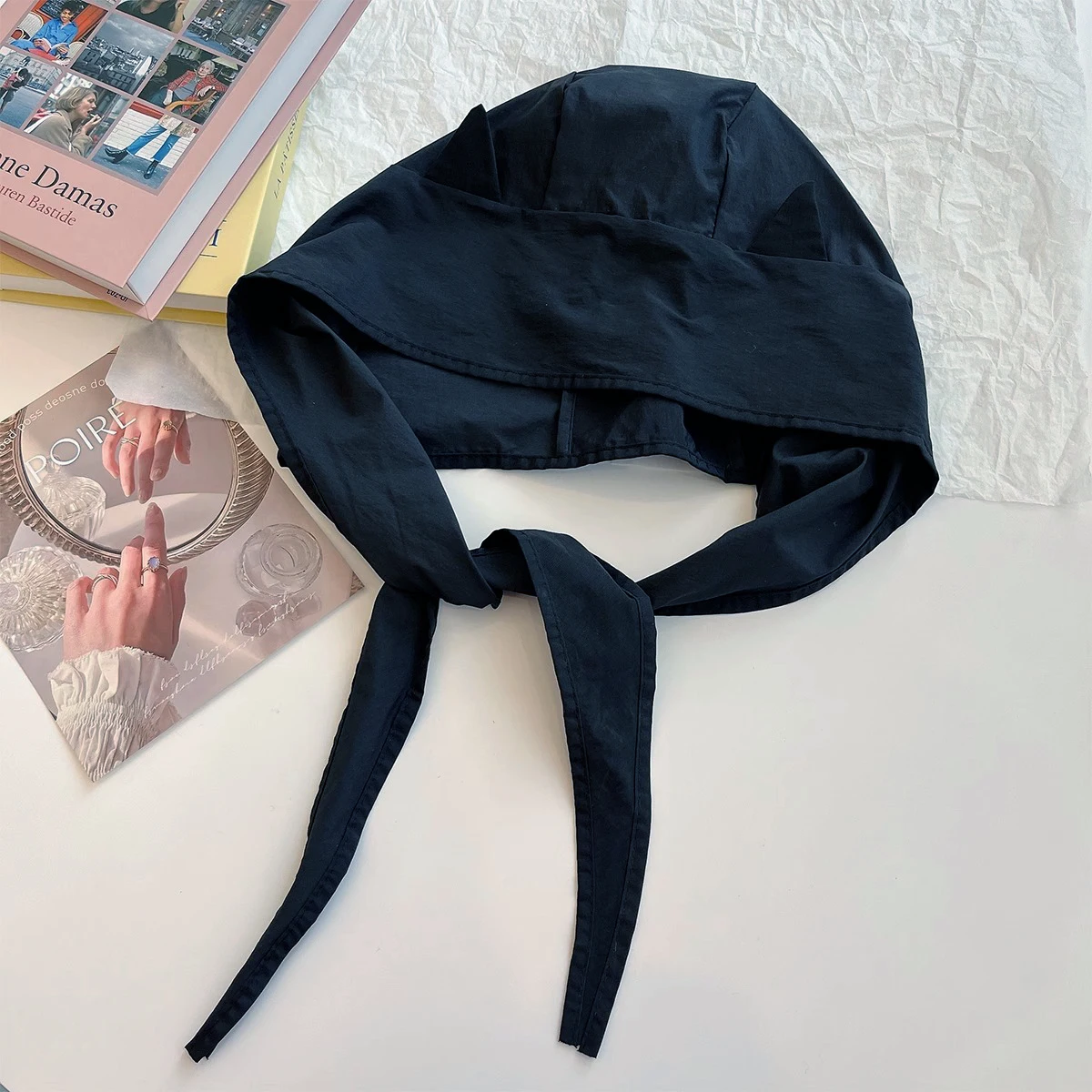 Korean Style Little Devil Horn Headscarf Solid Color Sun Cap Strap Hat Quick-drying Sunscreen Hat Beanie Cap Women Men 2025