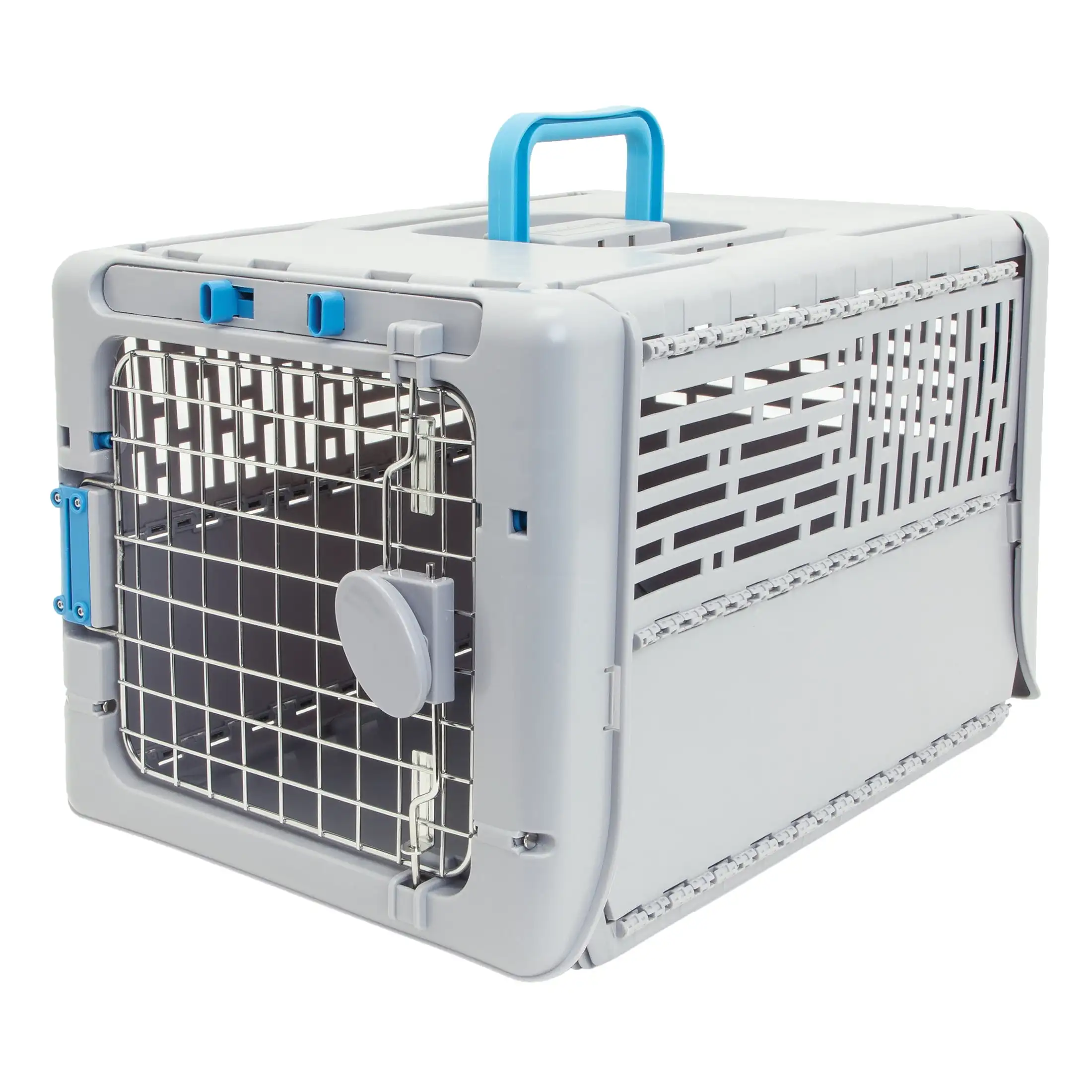 

Small 19" Collapsible Plastic Pet Kennel, Pet Carrier, Dog, Cat, Small Animal Pets are safe and secure.