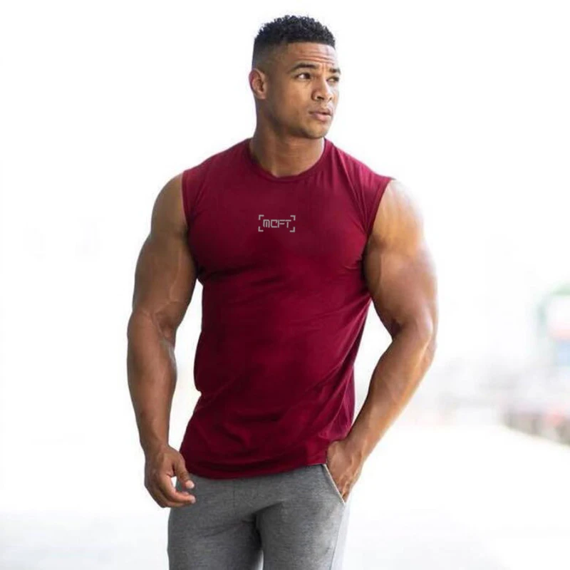 

Gym Workout Mens Cotton Sleeveless O-Neck Vest Running Clothing Fashion Sporting Casual Tank Top Weightlifting Fitness Singlet