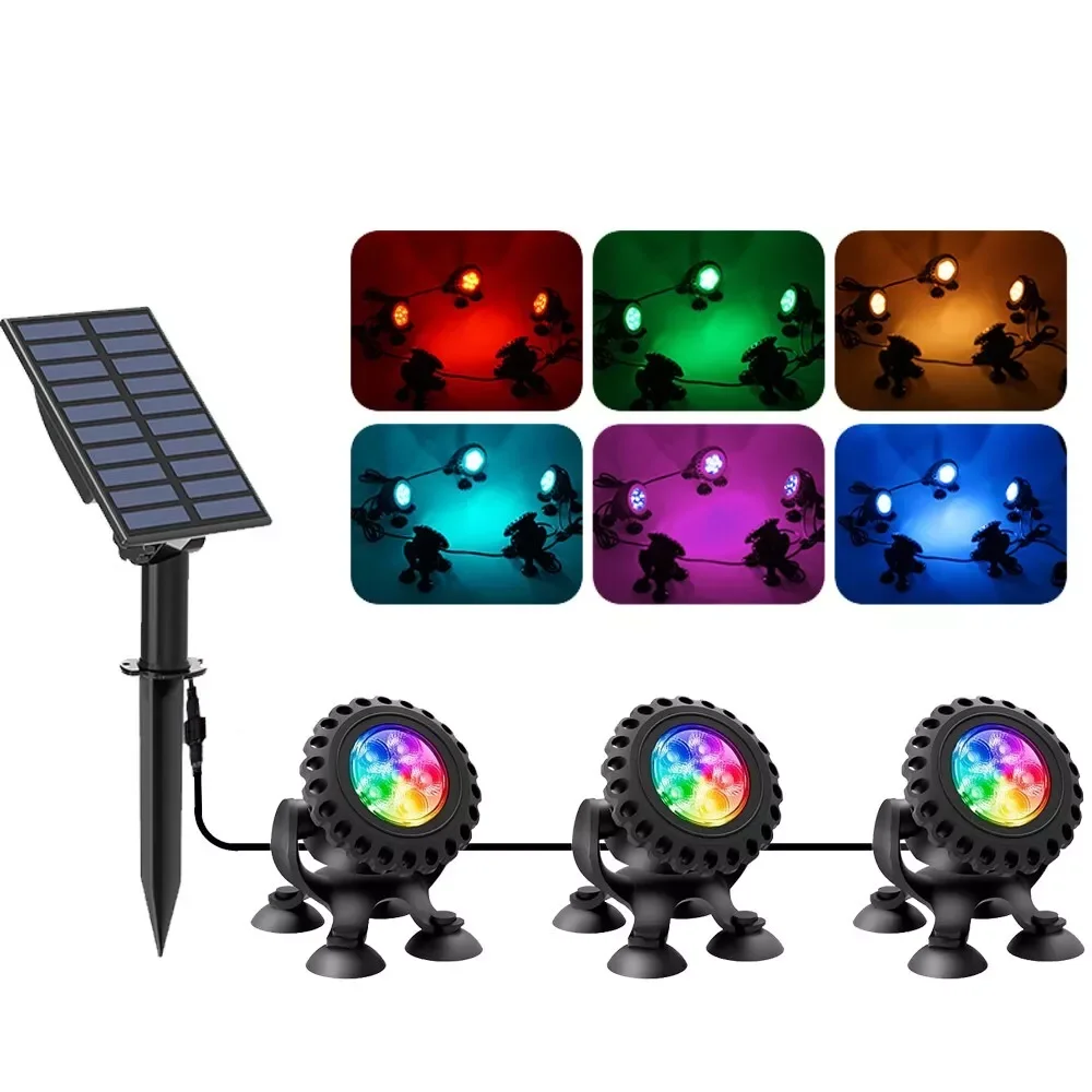 3/5LEDS Solar Pond Light IP68 Waterproof RGB Underwater Pool Lamp Color ...