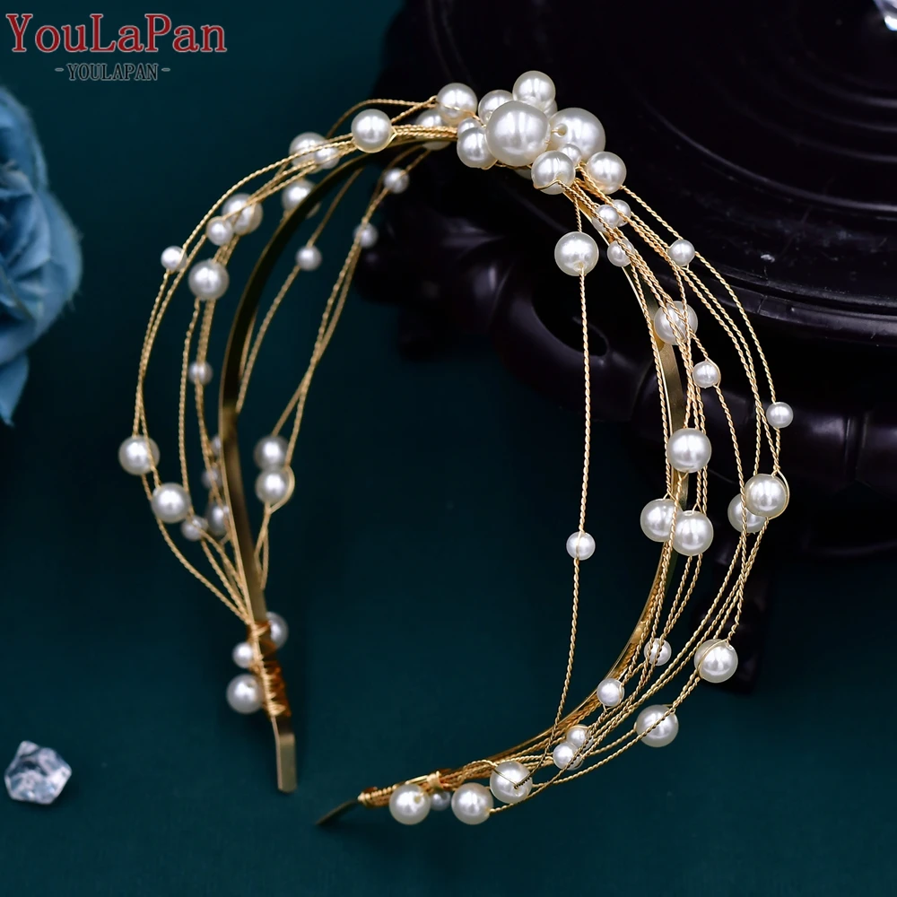 

TOPQUEEN Handmade Beaded Wedding Headwear Bride Pearl Hair Tiara Simple Design Head Band Party Hair Accessories for Women HP609