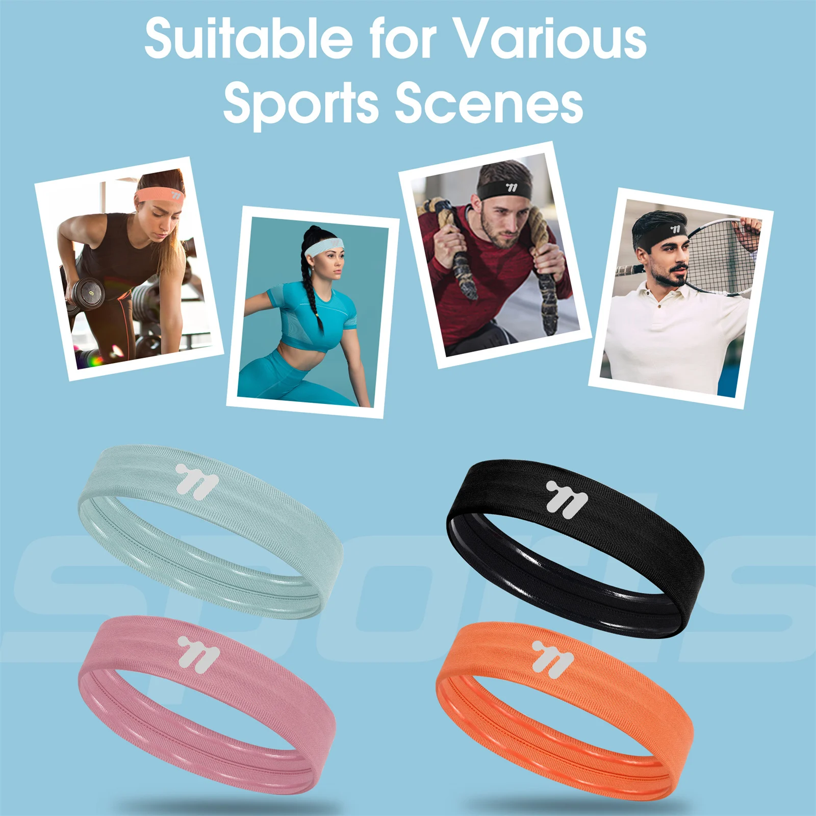 Bandeaux Absorbants Sport - Lot De 2, Largeur 9cm, Antidérapants, Pour Running, Basketball, Fitness