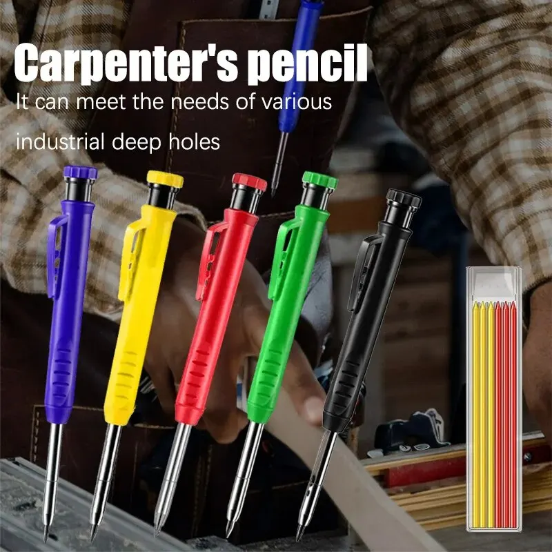 Solid Carpenter Pencil Set Woodworking Tools Mechanical Pencil 5 Colors Refill Construction Job Tools Carpentry Marking Scriber carpenter pencil