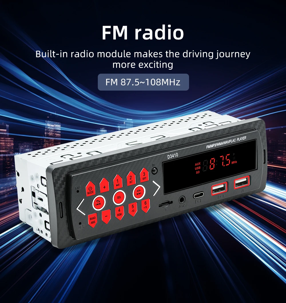 ESSGOO Car Radio 1 din Stereo Player Digital Bluetooth Car MP3 Player FM Radio Stereo Audio Music USB/SD AUX Wiring Protection