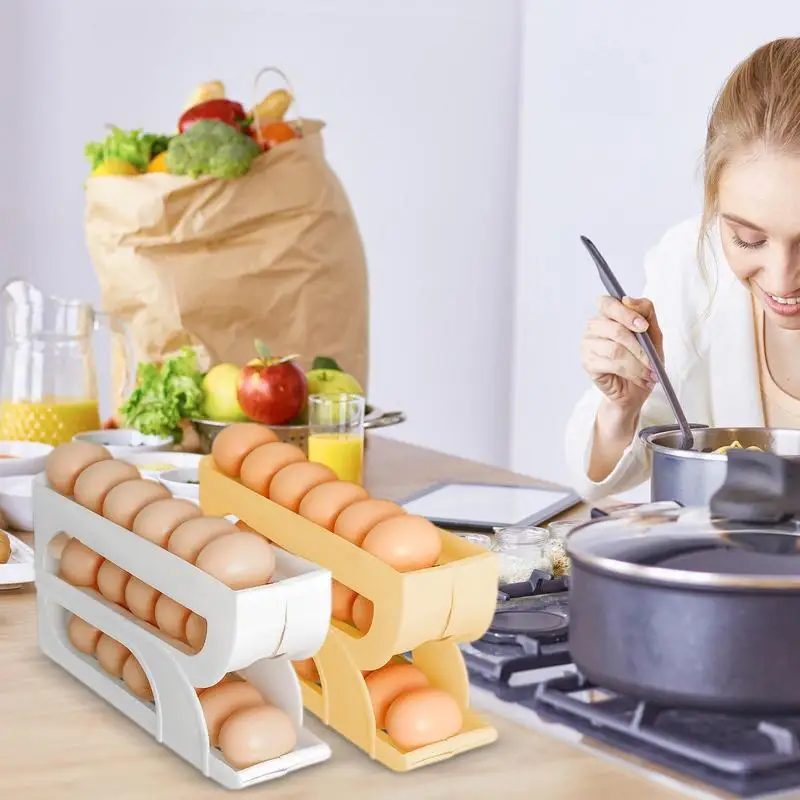 Egg Dispenser 3-Tier Egg Roller for Refrigerator Space-Saving Egg Organizer Container Egg Tray for Cabinet Kitchen Countertop 5