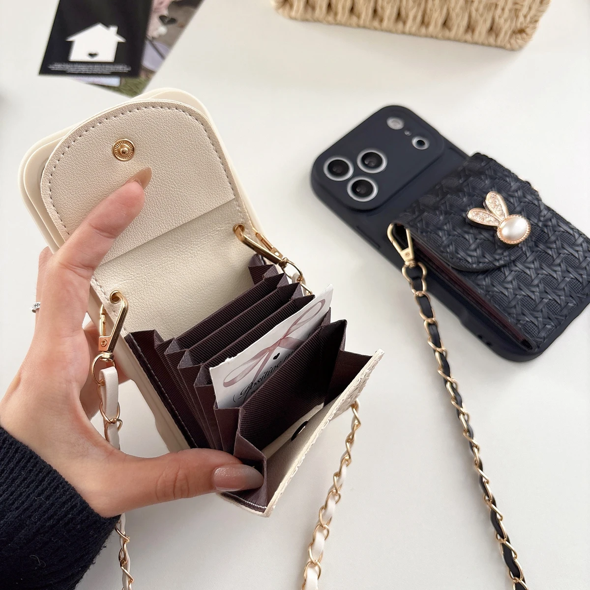 Rabbit Chain Multi-Card Wallet Phone Case with Soft Cover