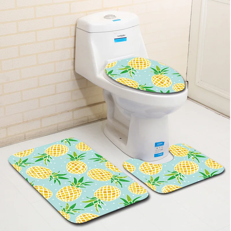 SharkpineappleflowerpatternToiletThreepiecesetBathroomDecor